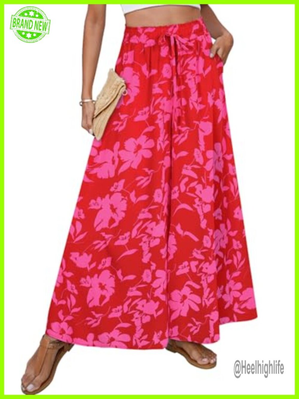 Women's Boho Floral Palazzo Pants Wide Leg High Waisted Flowy Summer Beach